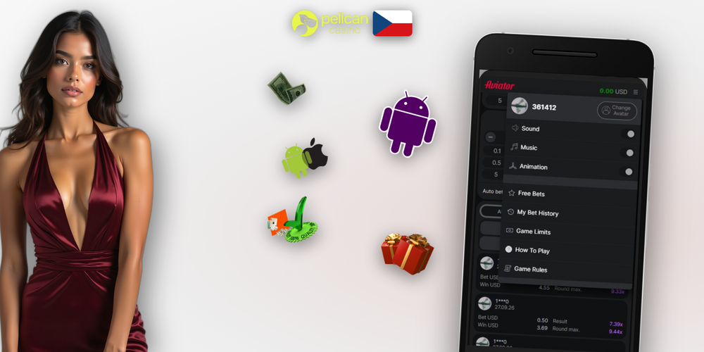 Mobilní zobrazení Aviator v Pelican Casino s násobitelem a tlačítkem cashout v ruce hráče