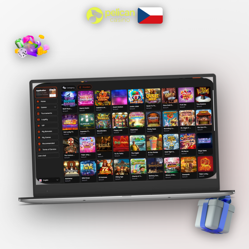 Pelican Casino pro PC – desktopový klient otevřený na notebooku ve firemních barvách