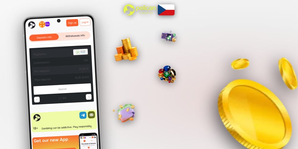 Rozhraní pokladny Pelican Casino se třemi kroky pro dokončení vkladu