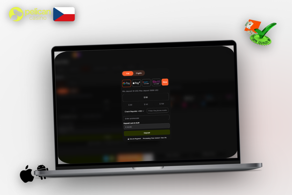Bezpečný první vklad v Pelican Casino pomocí vlastní platební metody